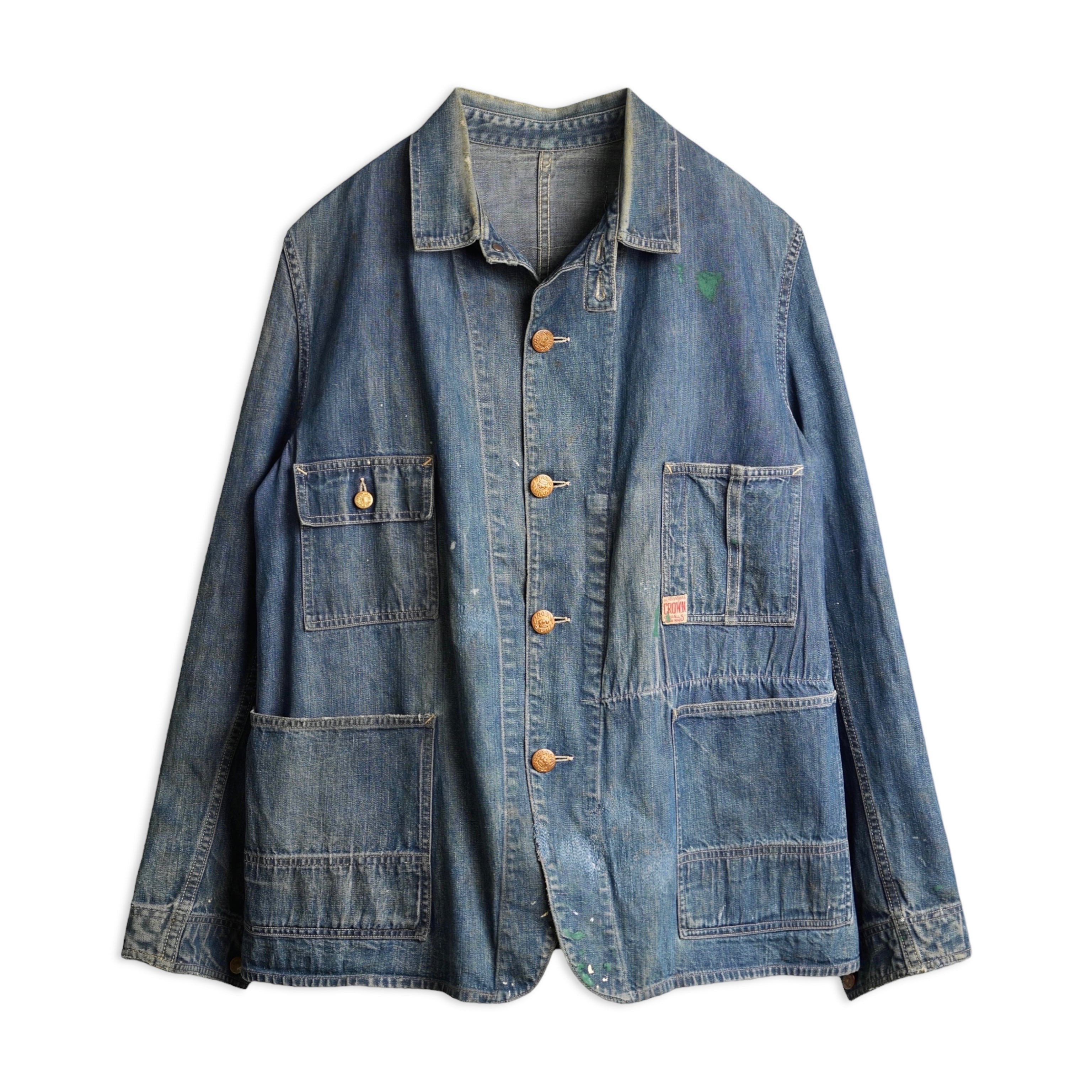 30s CROWN Chin Strap Change Button Denim Coverall】商品詳細 | ACORN VINTAGE  ONLINE SHOP 古着通販サイト